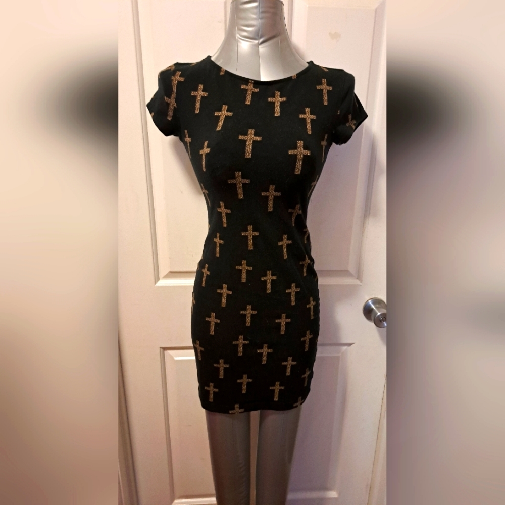 Forever 21 Leopard Print Black Crucifix Mini Dress Sz S